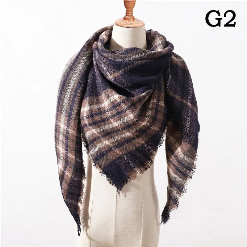 Designer Knitted Spring Winter Women Scarf Plaid Warm Cashmere Scarves Shawls Luxury Brand Neck Bandana Pashmina Lady Wrap