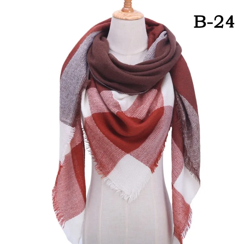 Designer Knitted Spring Winter Women Scarf Plaid Warm Cashmere Scarves Shawls Luxury Brand Neck Bandana Pashmina Lady Wrap