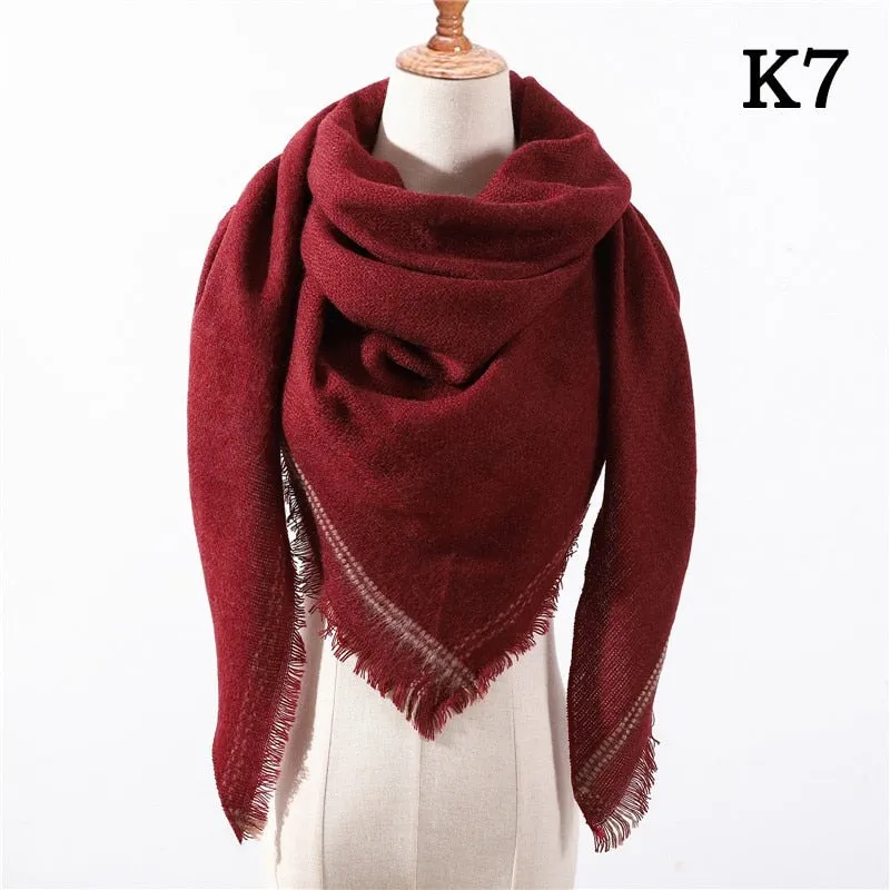 Designer Knitted Spring Winter Women Scarf Plaid Warm Cashmere Scarves Shawls Luxury Brand Neck Bandana Pashmina Lady Wrap