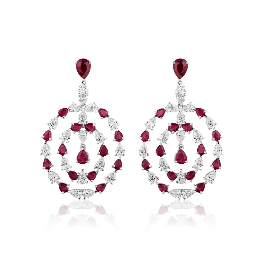 Diamond and Ruby Pendant Earrings