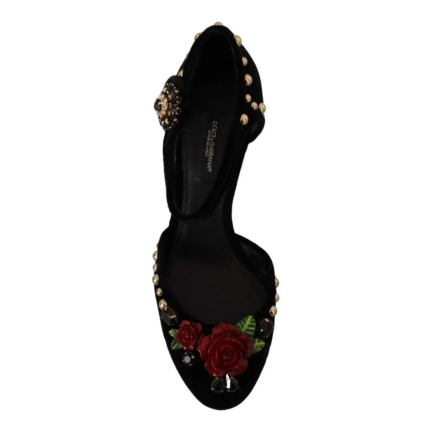 Dolce & Gabbana Black Crystal Rose Heel Sandals