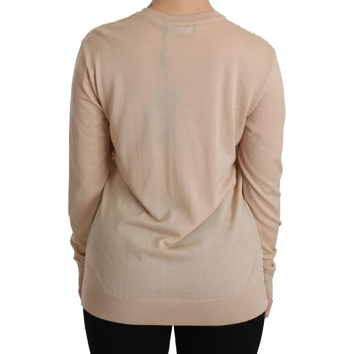 Dolce & Gabbana Elegant Beige Lace Crew Neck Cashmere Blouse