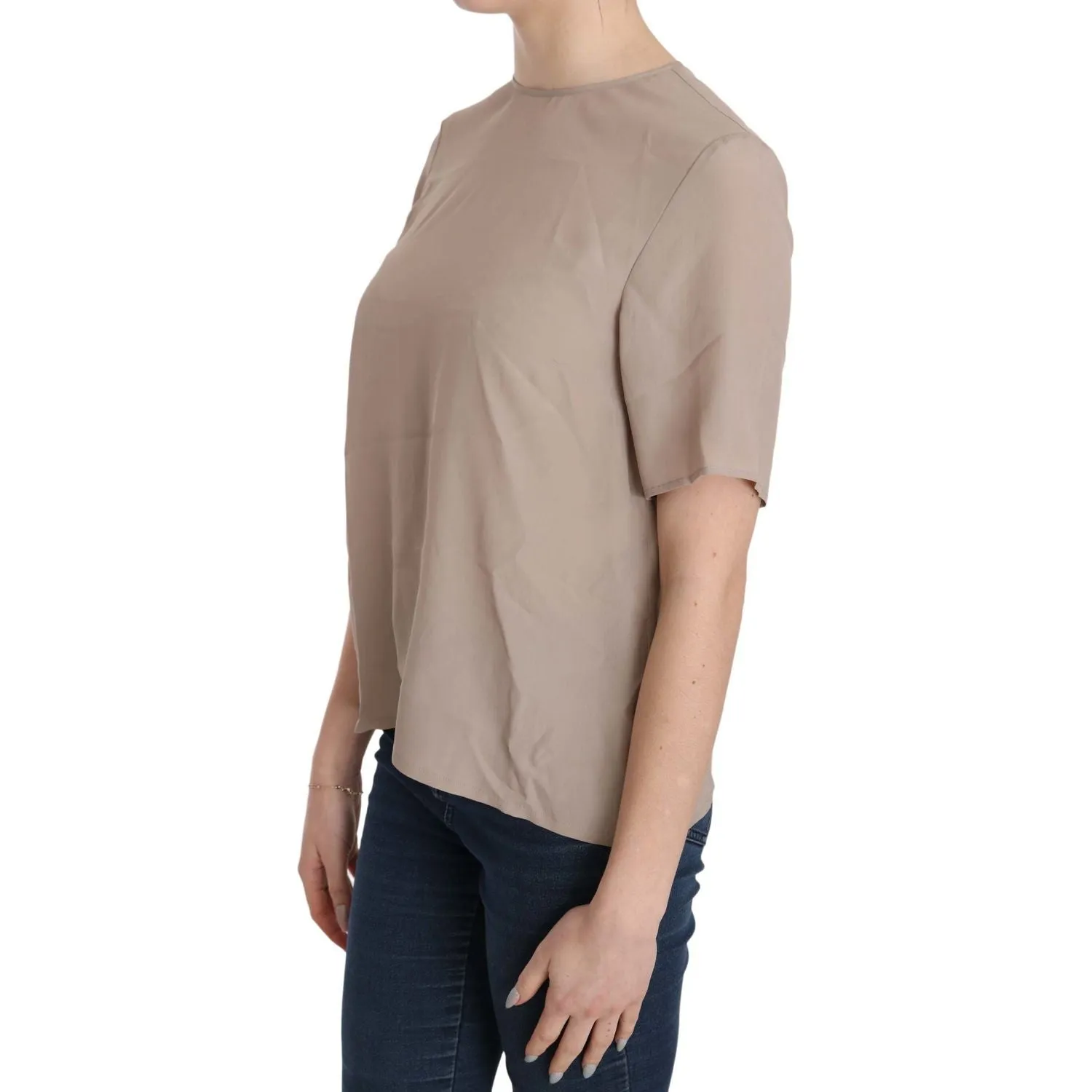 Dolce & Gabbana Elegant Beige Silk Blend Crew Neck Blouse