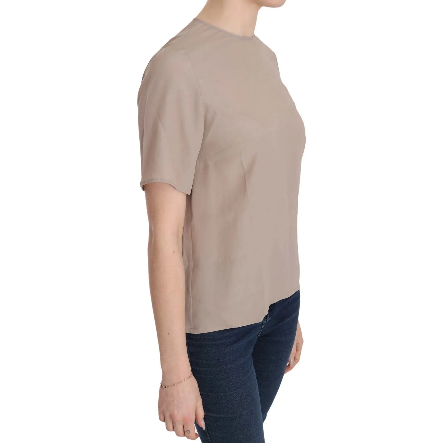 Dolce & Gabbana Elegant Beige Silk Blend Crew Neck Blouse