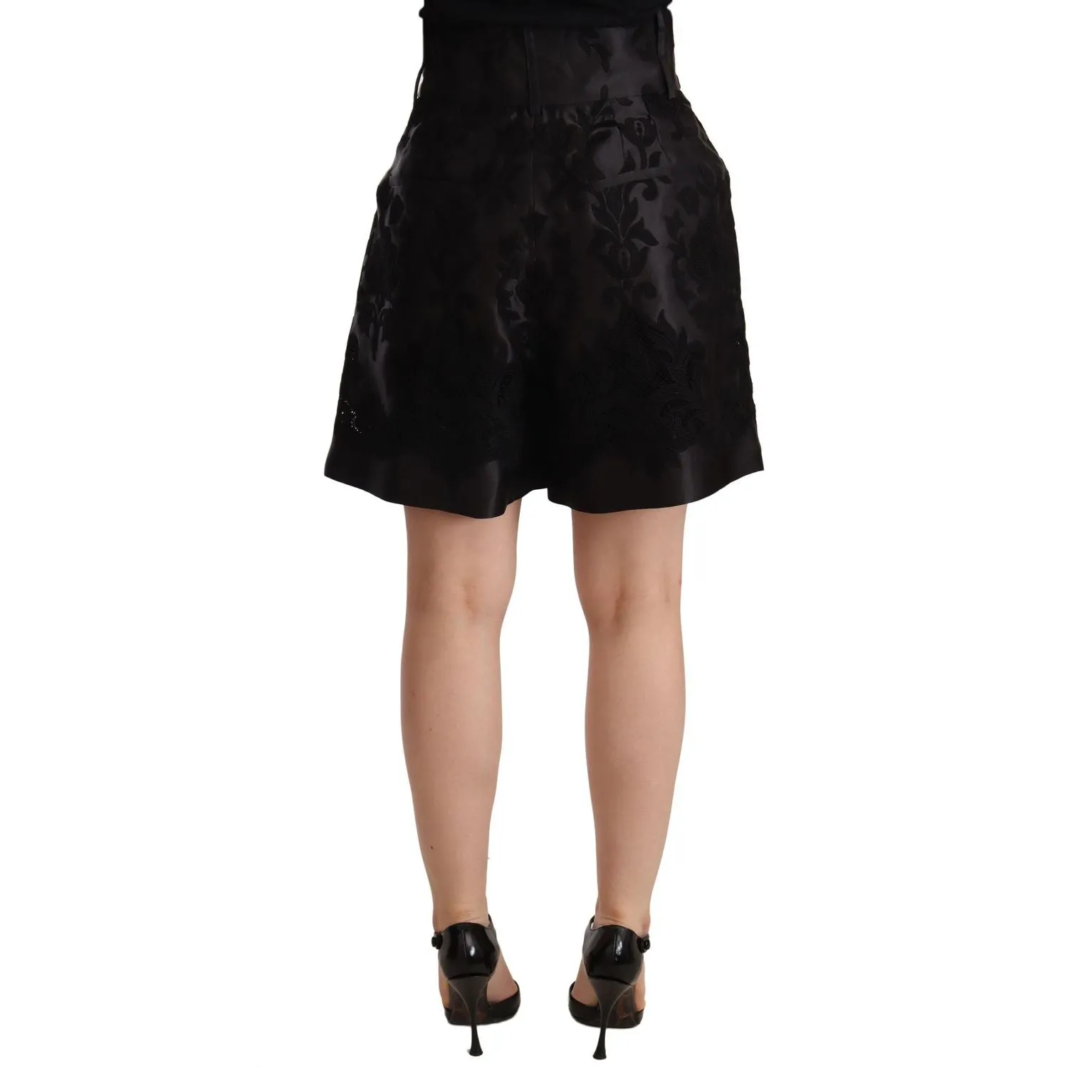 Dolce & Gabbana Elegant Black Floral Brocade Silk Shorts