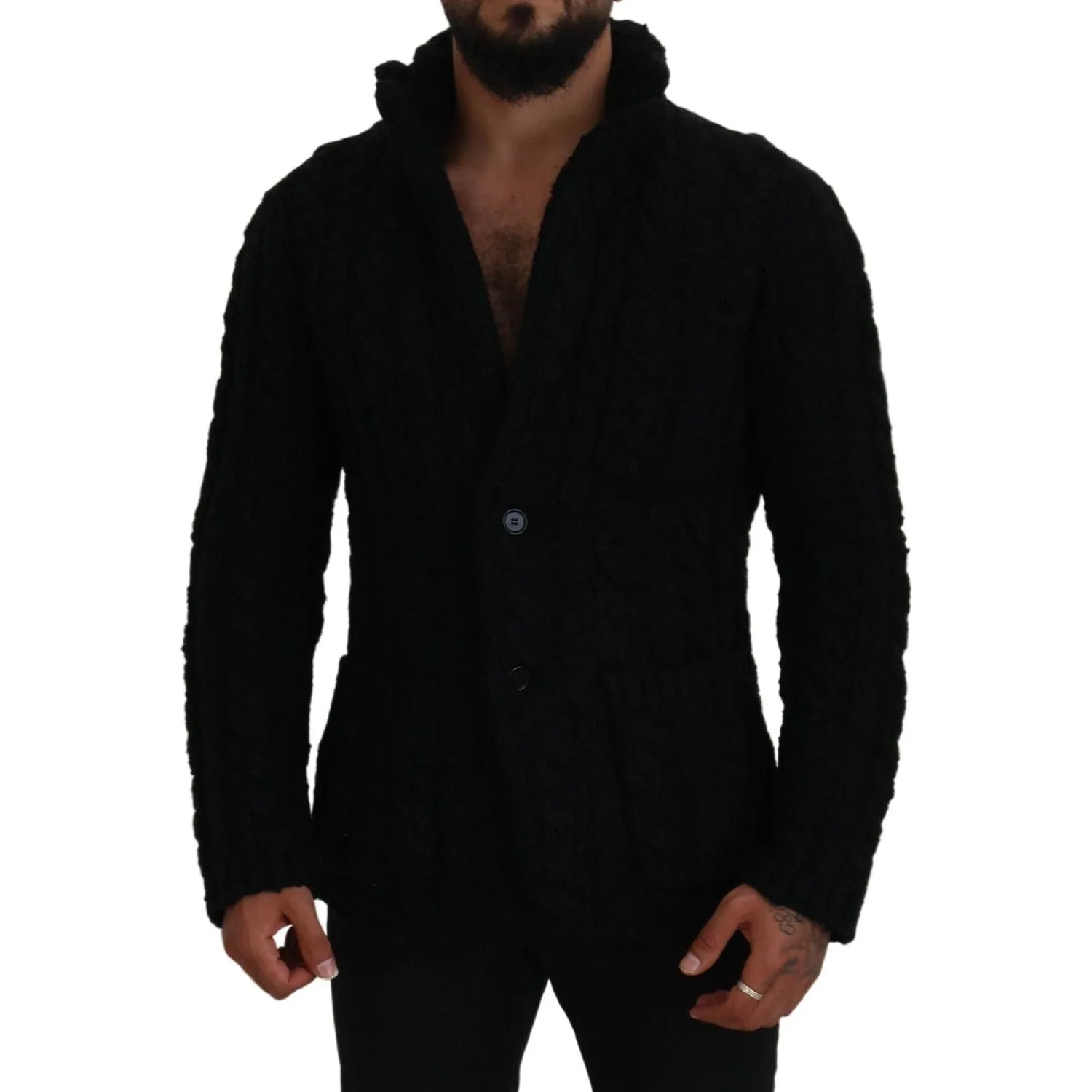 Dolce & Gabbana Elegant Black Wool-Cashmere Blend Cardigan