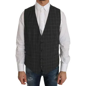 Dolce & Gabbana Elegant Checkered Wool Vest for the Urbane Man