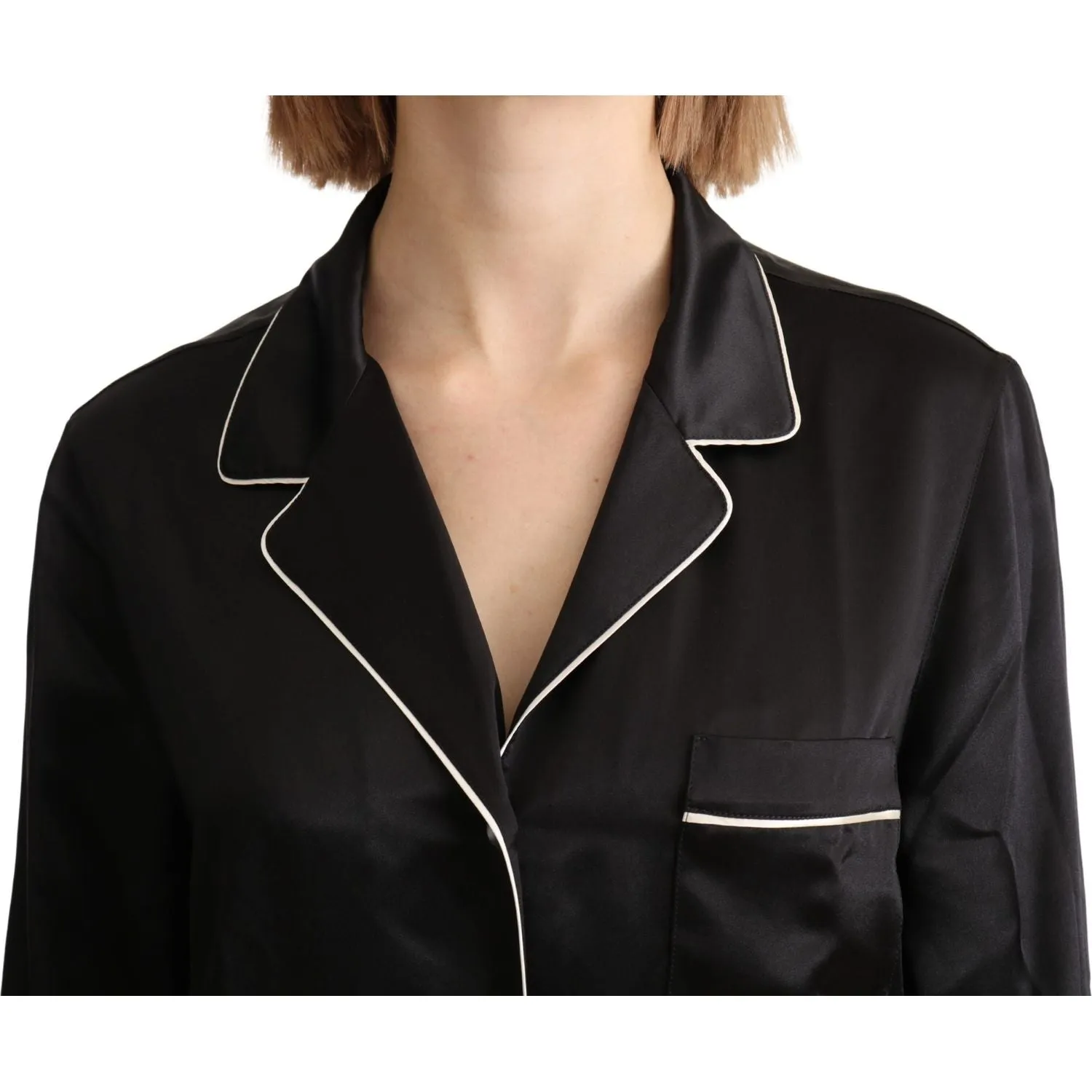 Dolce & Gabbana Elegant Silk Black Button-Up Blouse