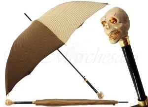 Enamelled Luxury Skull Umbrella Beige Striped Design