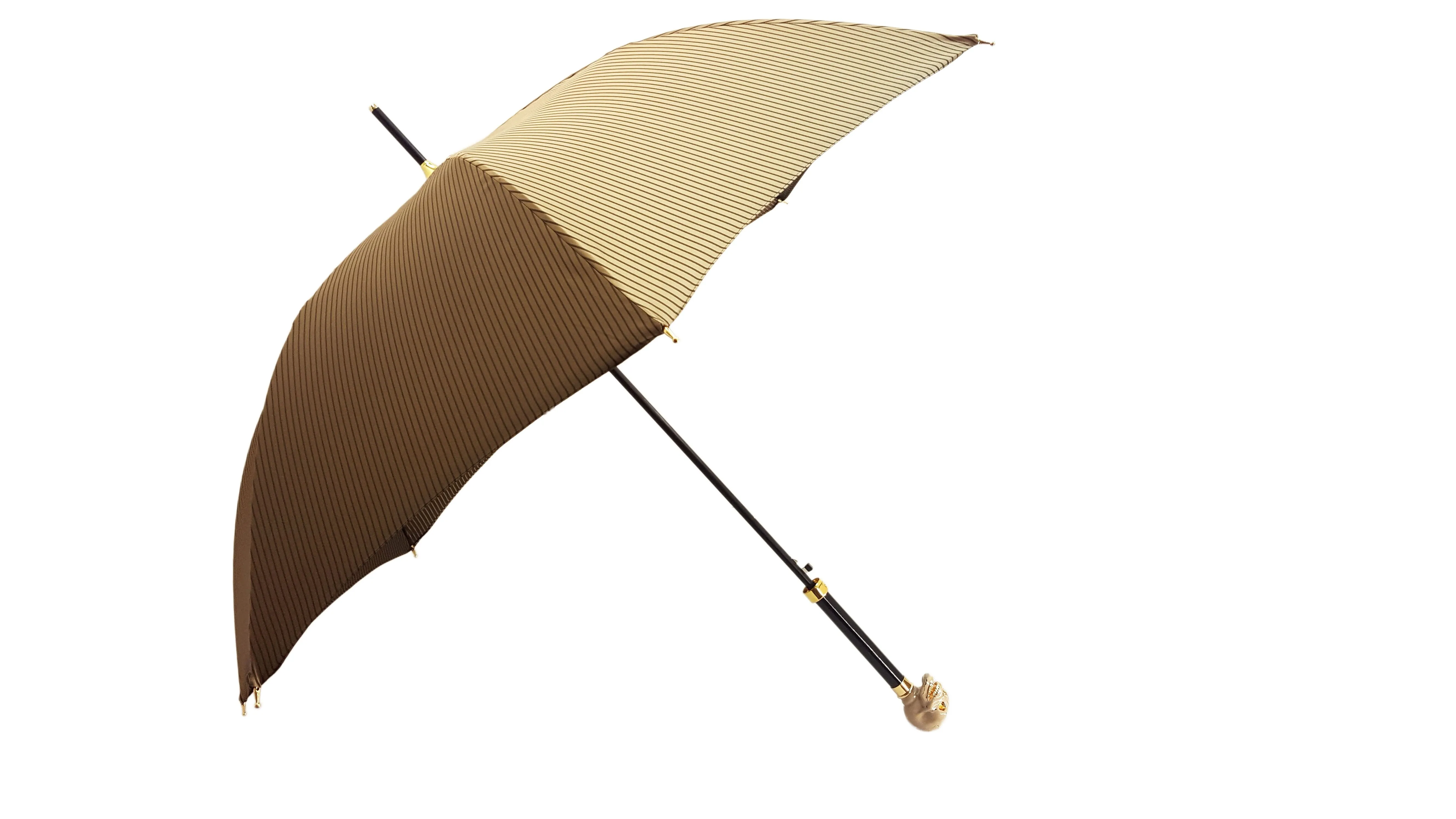 Enamelled Luxury Skull Umbrella Beige Striped Design