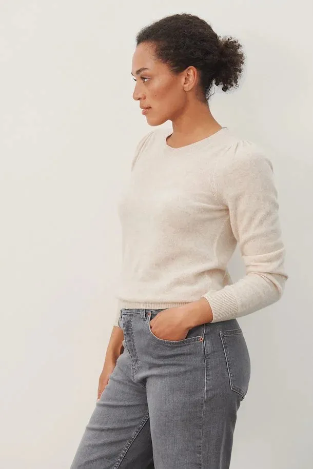 Evina Puff Shoulder Cashmere Sweater Natural Melange