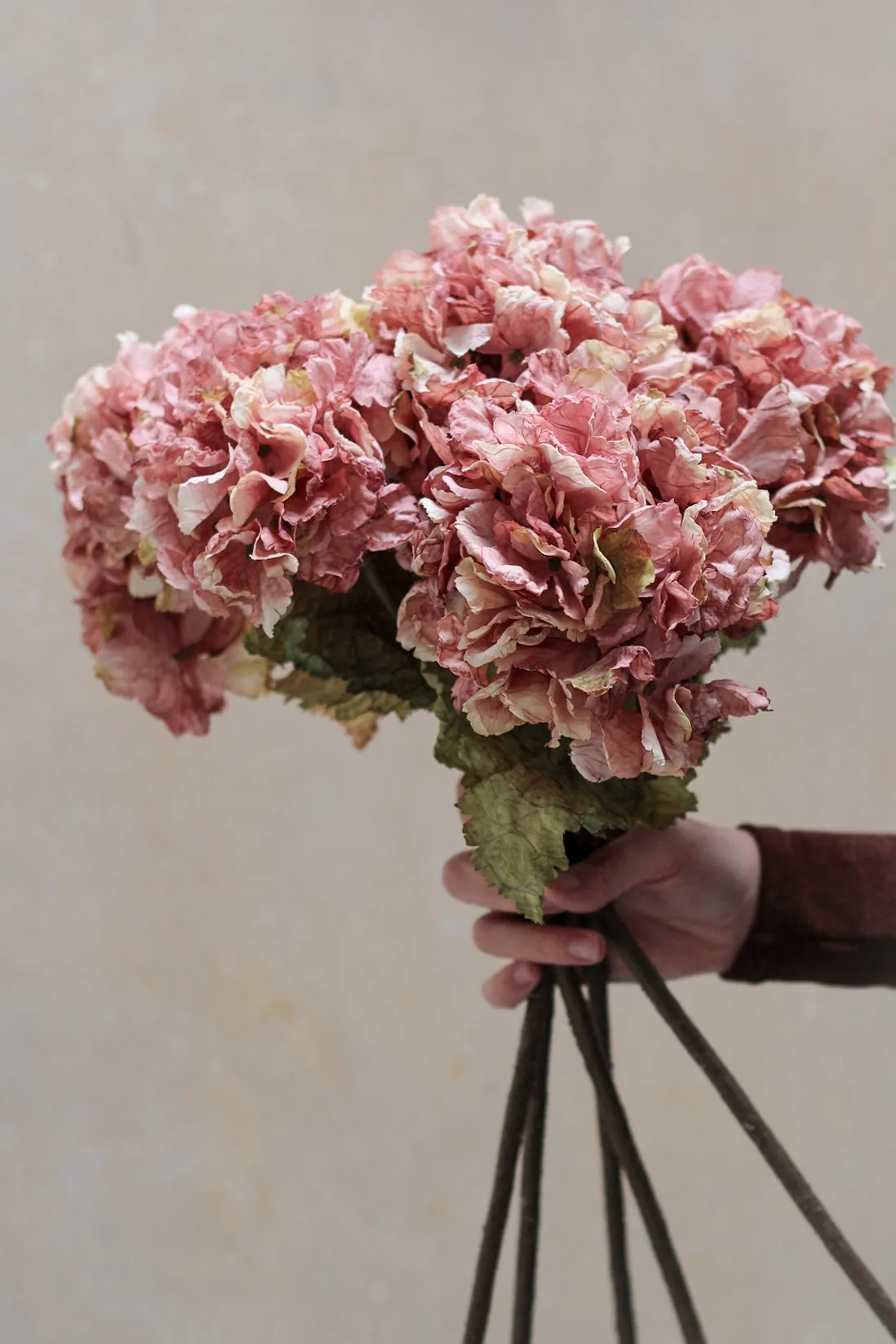 Faux Dusky Pink Dried Ruffle Hydrangea