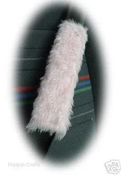 Fluffy Baby Pink Car Steering wheel cover & matching fuzzy faux fur seatbelt pad set