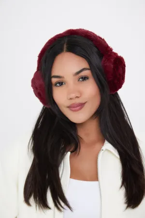 Fluffy Faux-Fur Earmuffs in  Burgundy Red