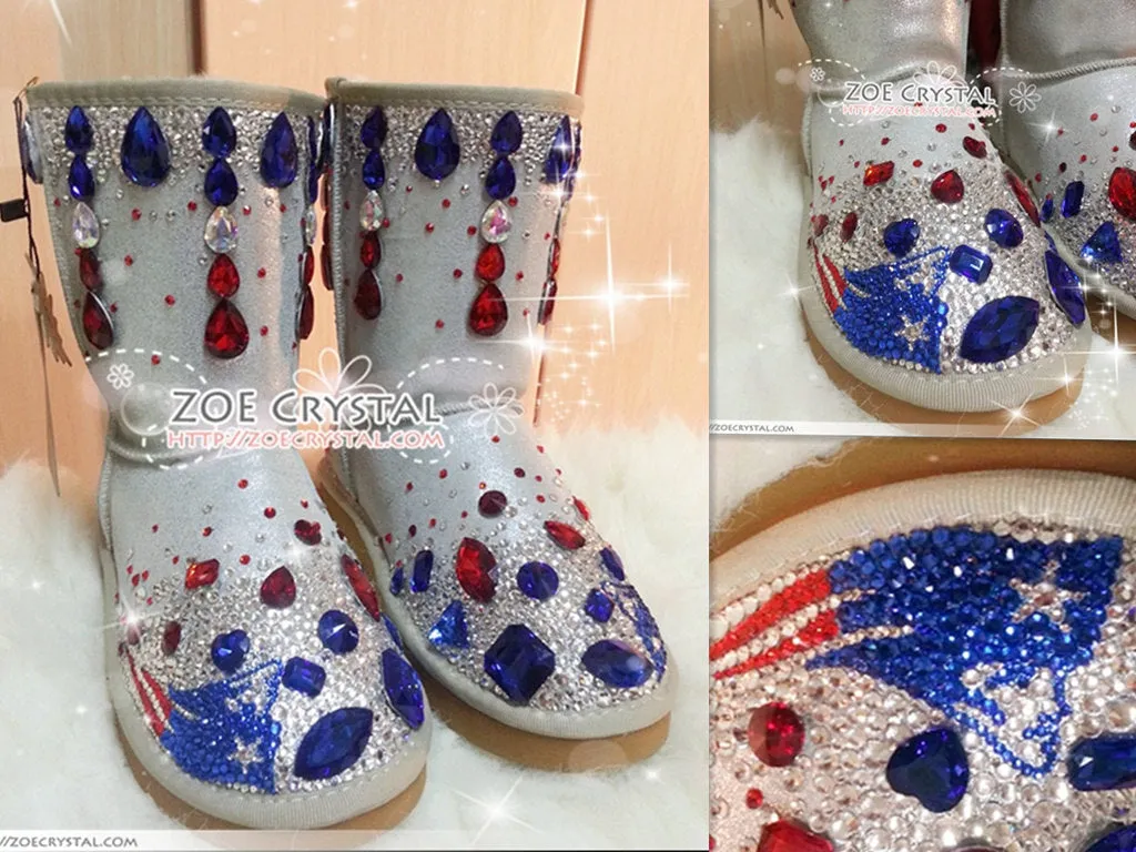 Football NEW ENGLAND PATRIOTS Style Winter White Sheepskin Fleech/Wool Boots