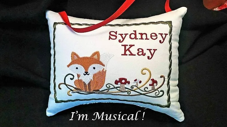 Forest Fox Music Box Pillow -- Personalized Embroidered MUSICAL Baby Keepsake