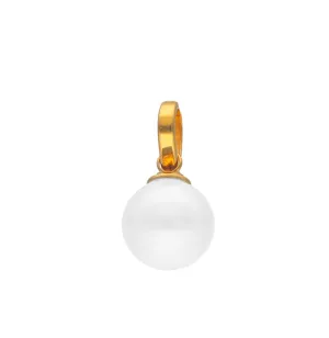 Gold Plated Sterling Silver Charm Pendant for Women with Organic Simulated Pearl, 10mm Round White Pearl, Charm&Glow Collection