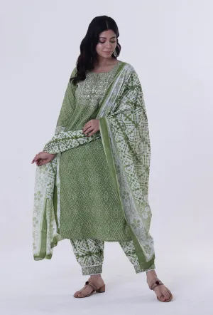 Green Color Cotton Block Printed Dupatta