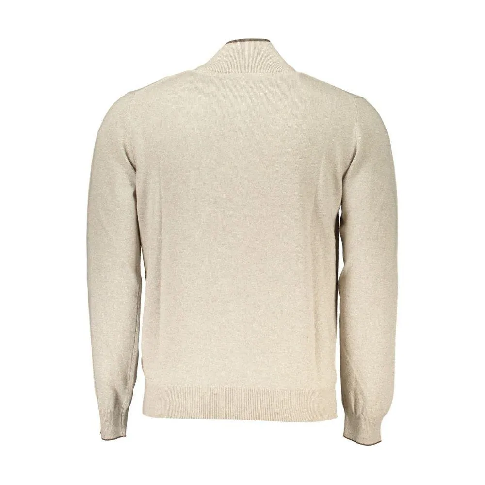 Harmont & Blaine Beige Half-Zip Sweater with Embroidery Detail