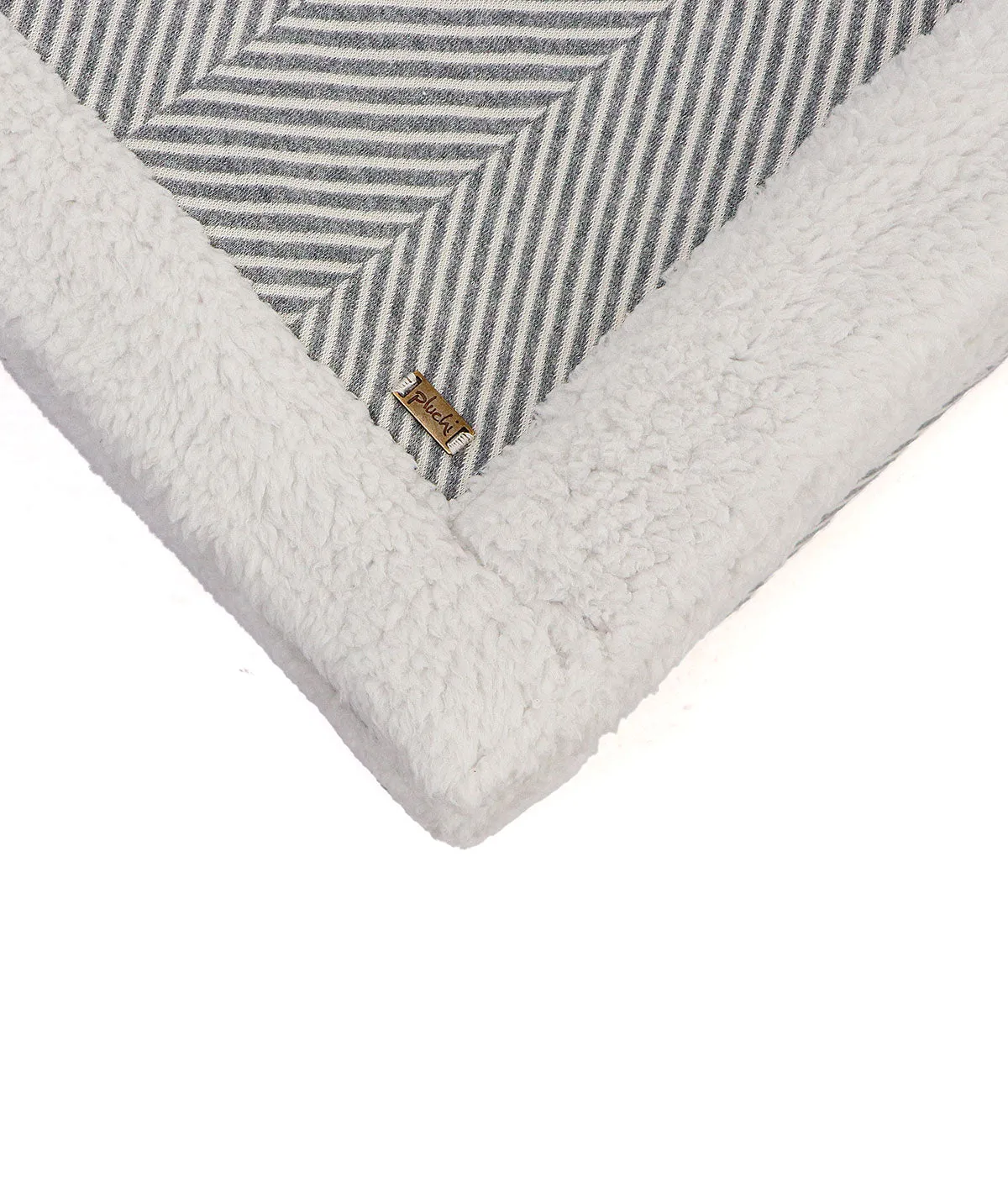 Herringbone -  Lt. Grey Mel. & Natural Cotton Knitted Single Bed Blanket layered with Warm Sherpa Fabric