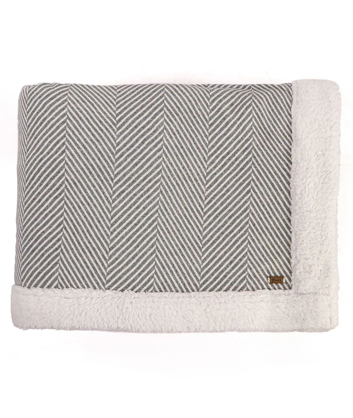 Herringbone -  Lt. Grey Mel. & Natural Cotton Knitted Single Bed Blanket layered with Warm Sherpa Fabric