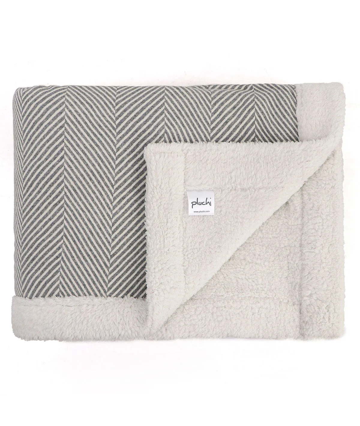 Herringbone -  Lt. Grey Mel. & Natural Cotton Knitted Single Bed Blanket layered with Warm Sherpa Fabric