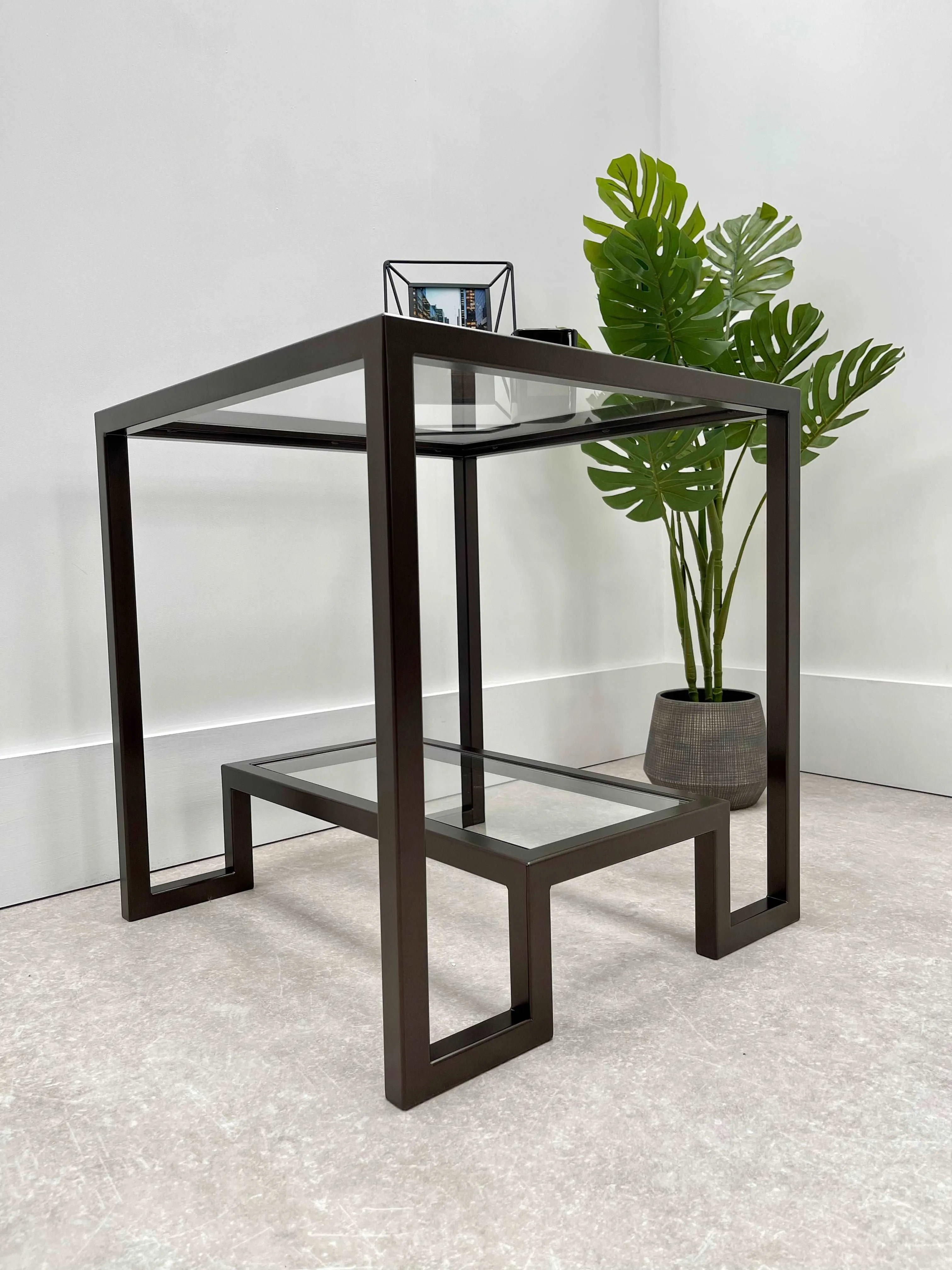 Hudson Glass Metal Side Table - Dark Bronze