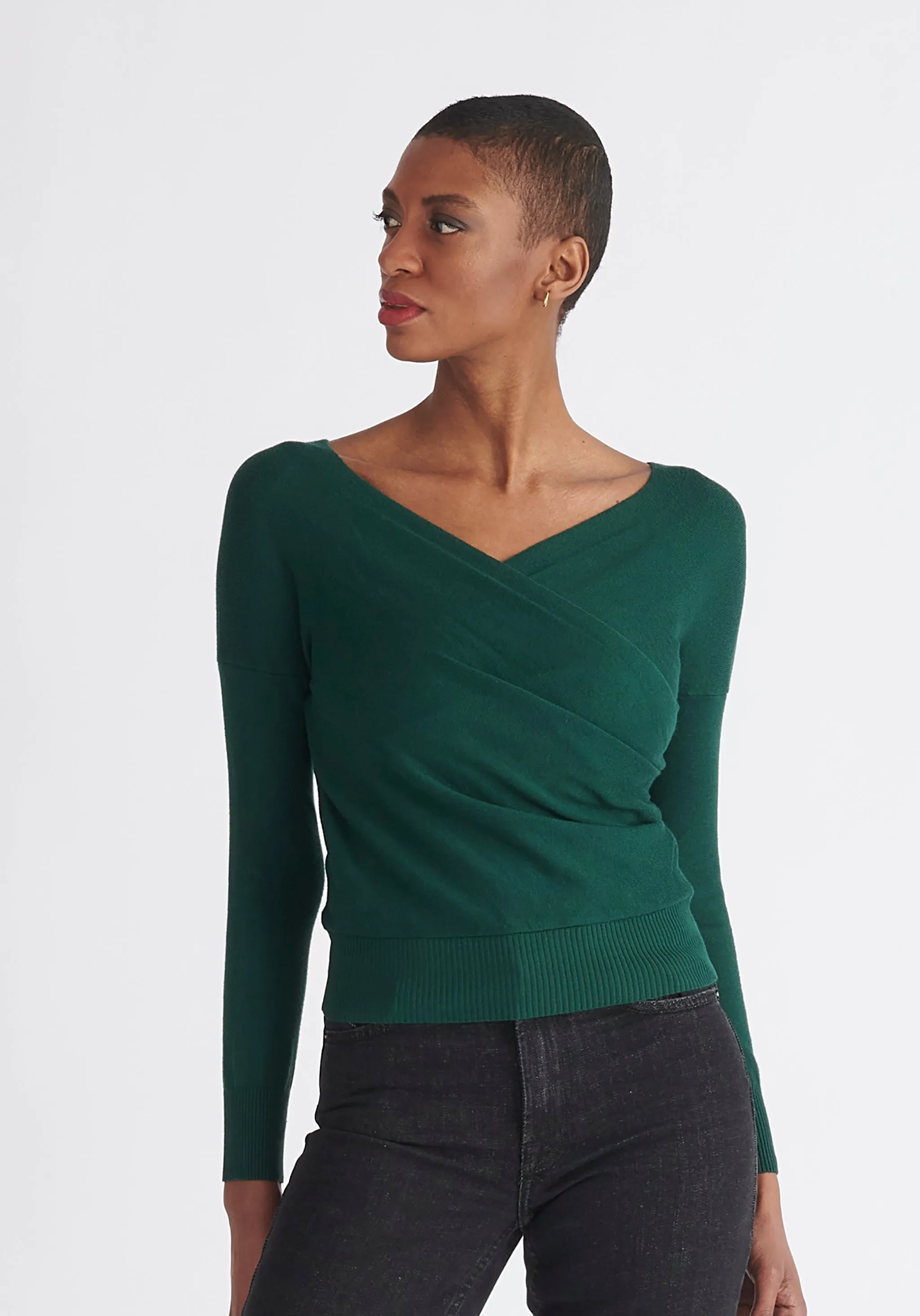 Knitted Wrap Top with Long Sleeves