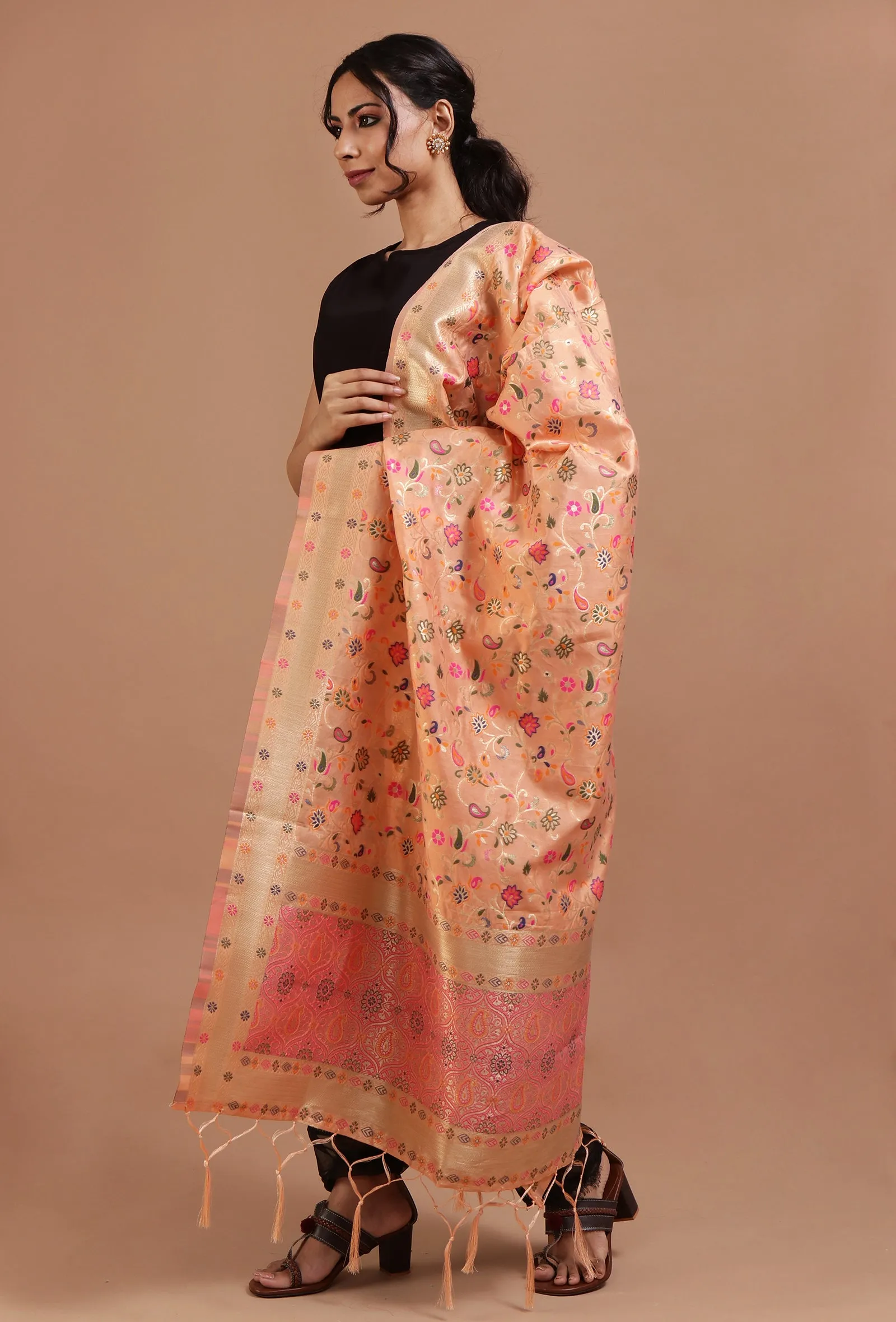 Light Pink Color Semi Silk Dupatta With Zari Weaving