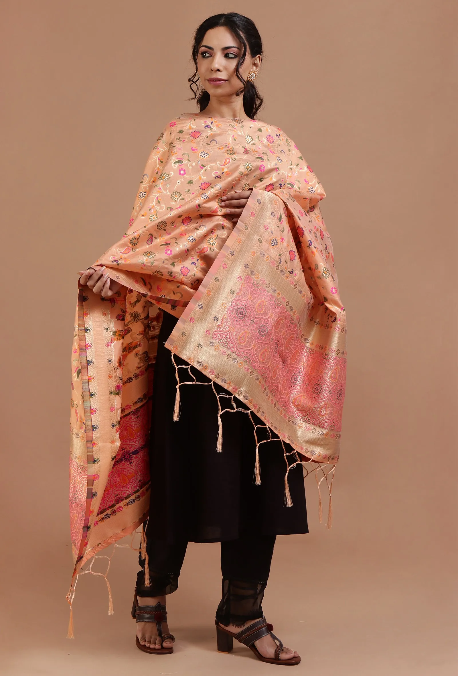 Light Pink Color Semi Silk Dupatta With Zari Weaving