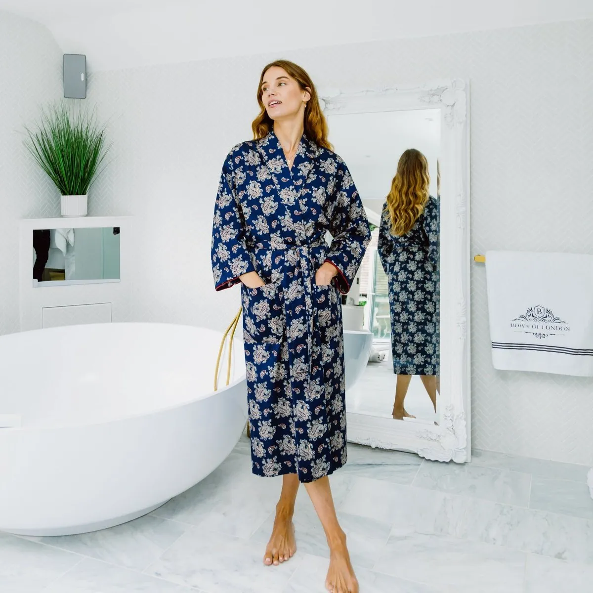 Lightweight Bathrobe - Gatsby Paisley Blue