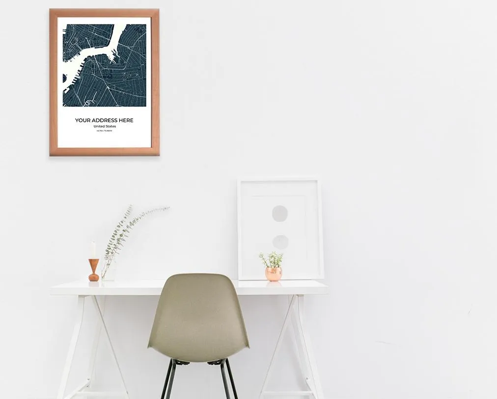 Los Angeles City Map Wall Art Poster with Wooden Frame