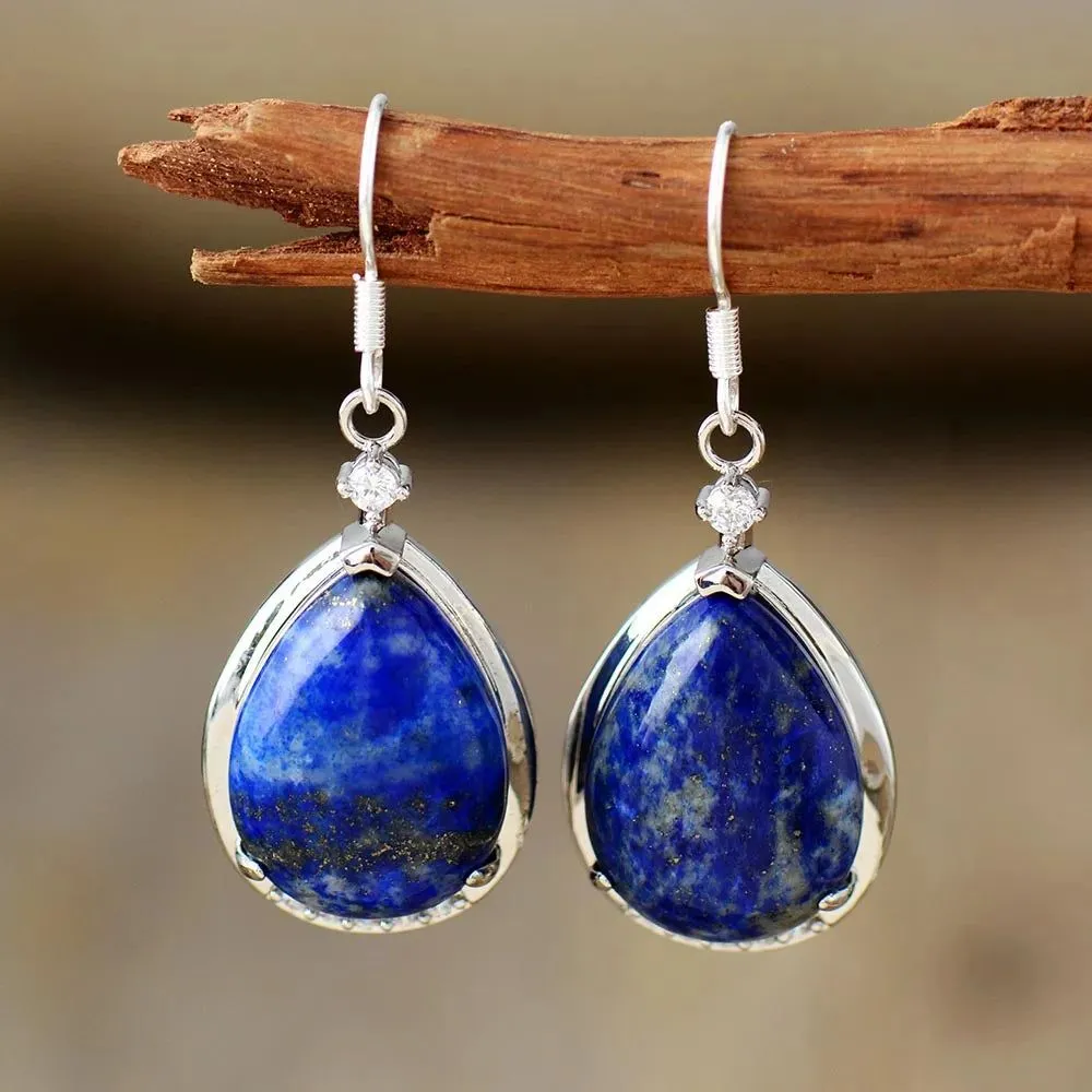 Luxury Teardrop Blue Lapis Luzuli Earrings