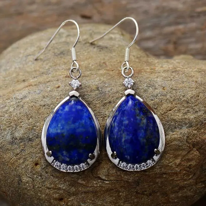 Luxury Teardrop Blue Lapis Luzuli Earrings