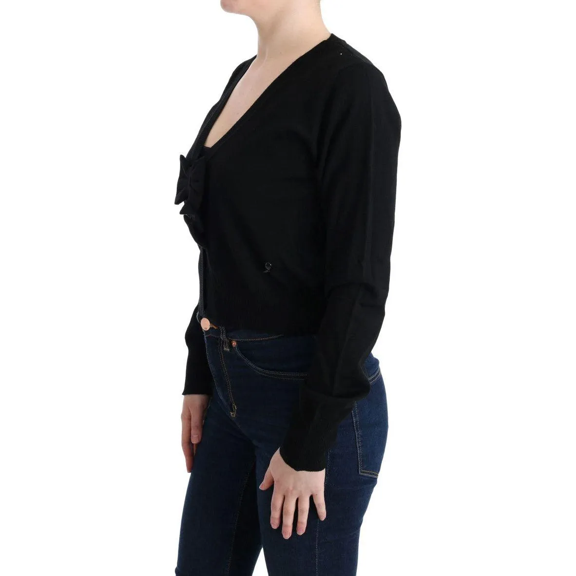 MARGHI LO' Elegant Black Wool Cardigan Sweater