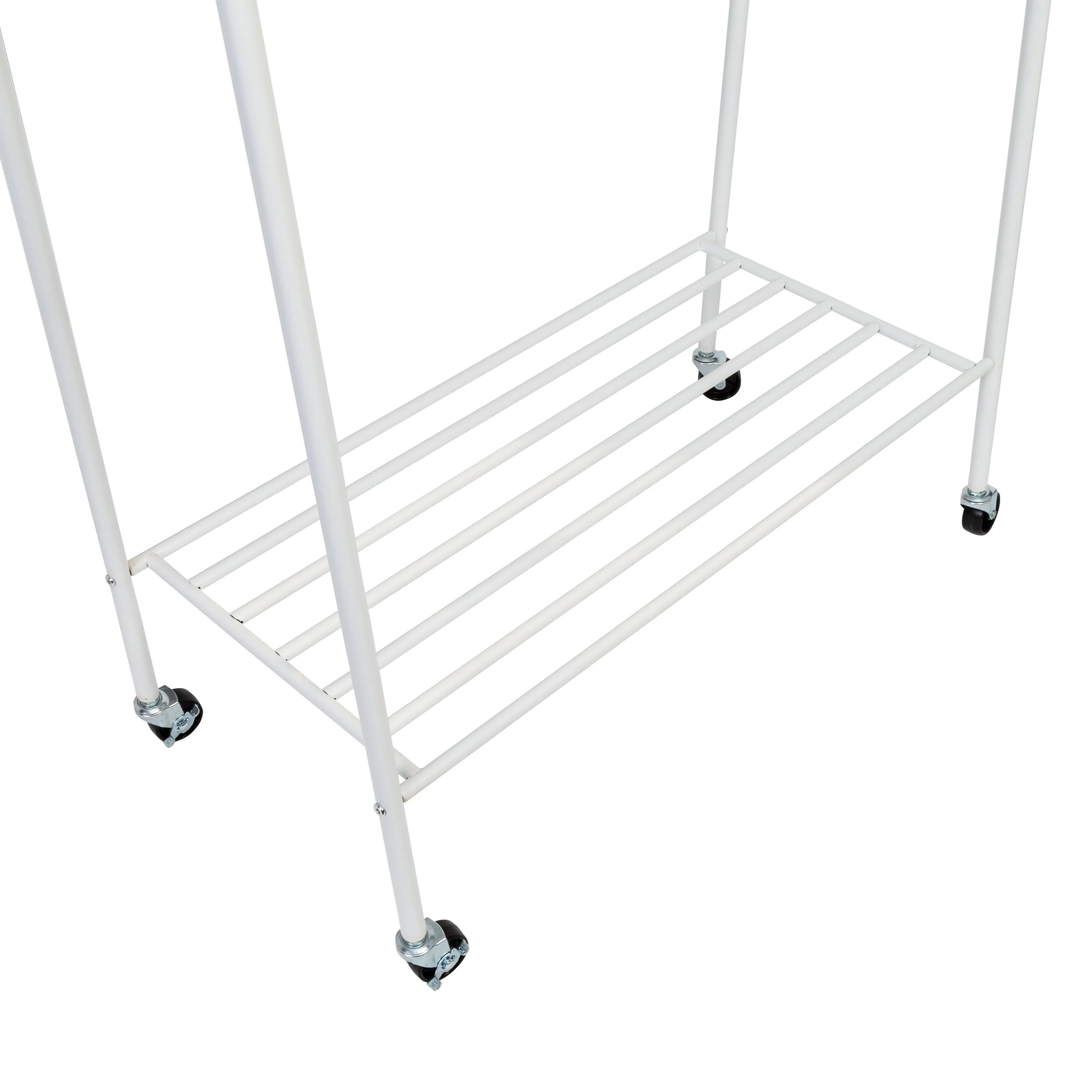 Matte White Metal Rolling Clothes Rack with Shelf