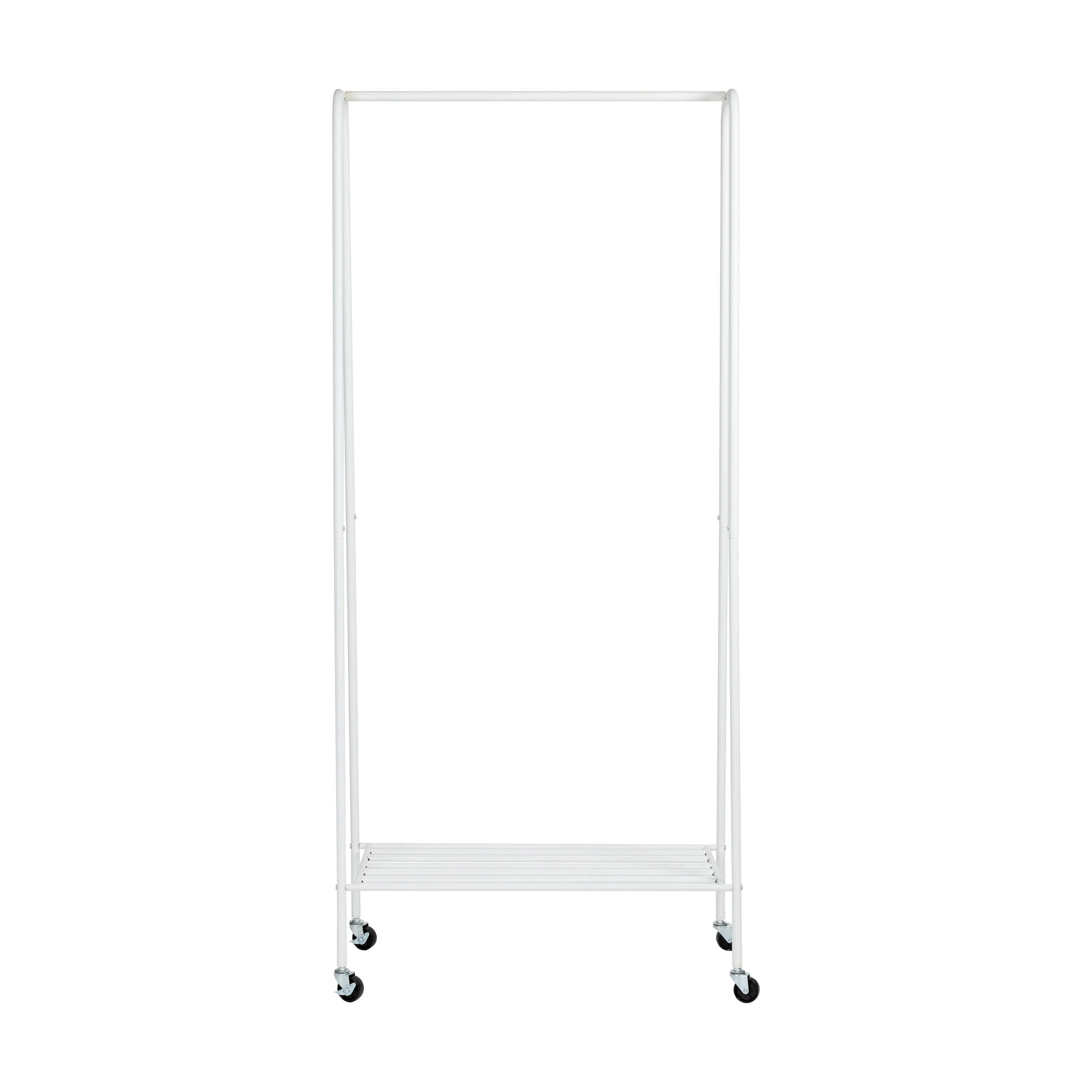 Matte White Metal Rolling Clothes Rack with Shelf