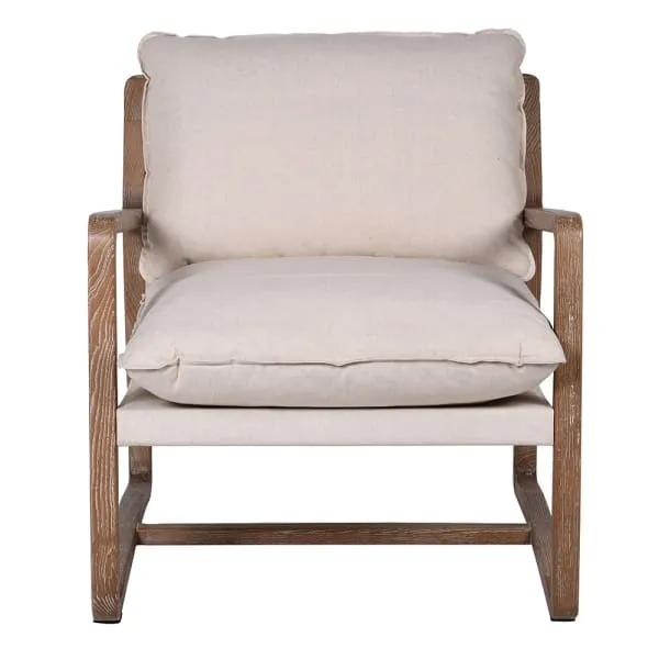 Mid-Century Cream Linen Armchair