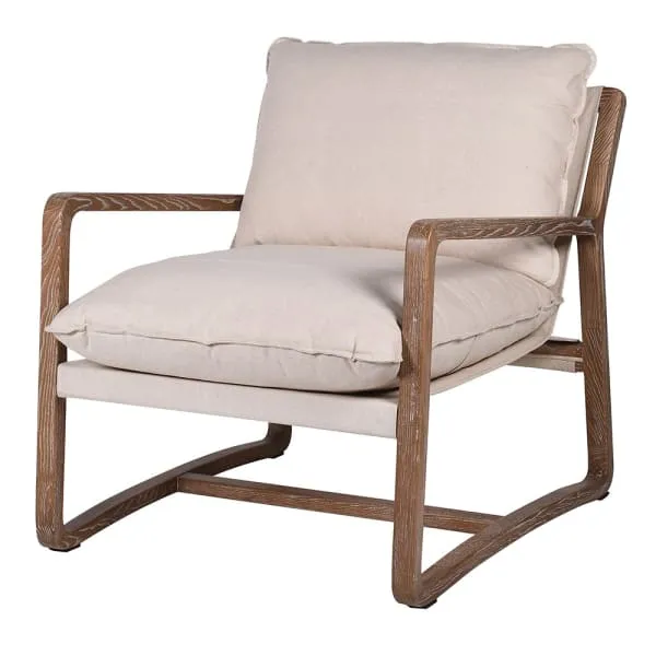 Mid-Century Cream Linen Armchair