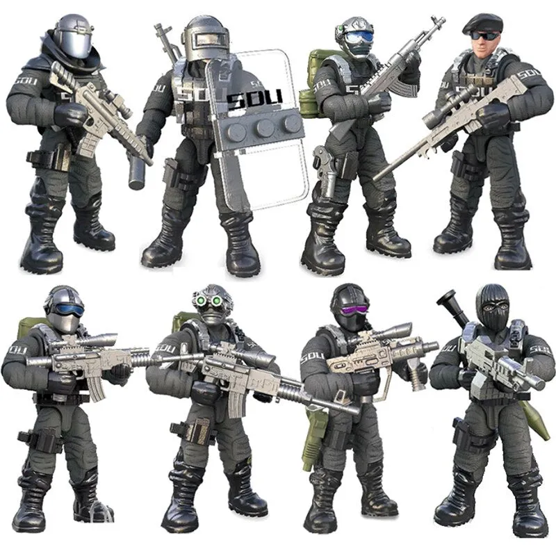 Military Special Force Soldiers Modern Action Figures with Weapon Equipment Army WW2 MOC Building Blocks Toys for Children Boys