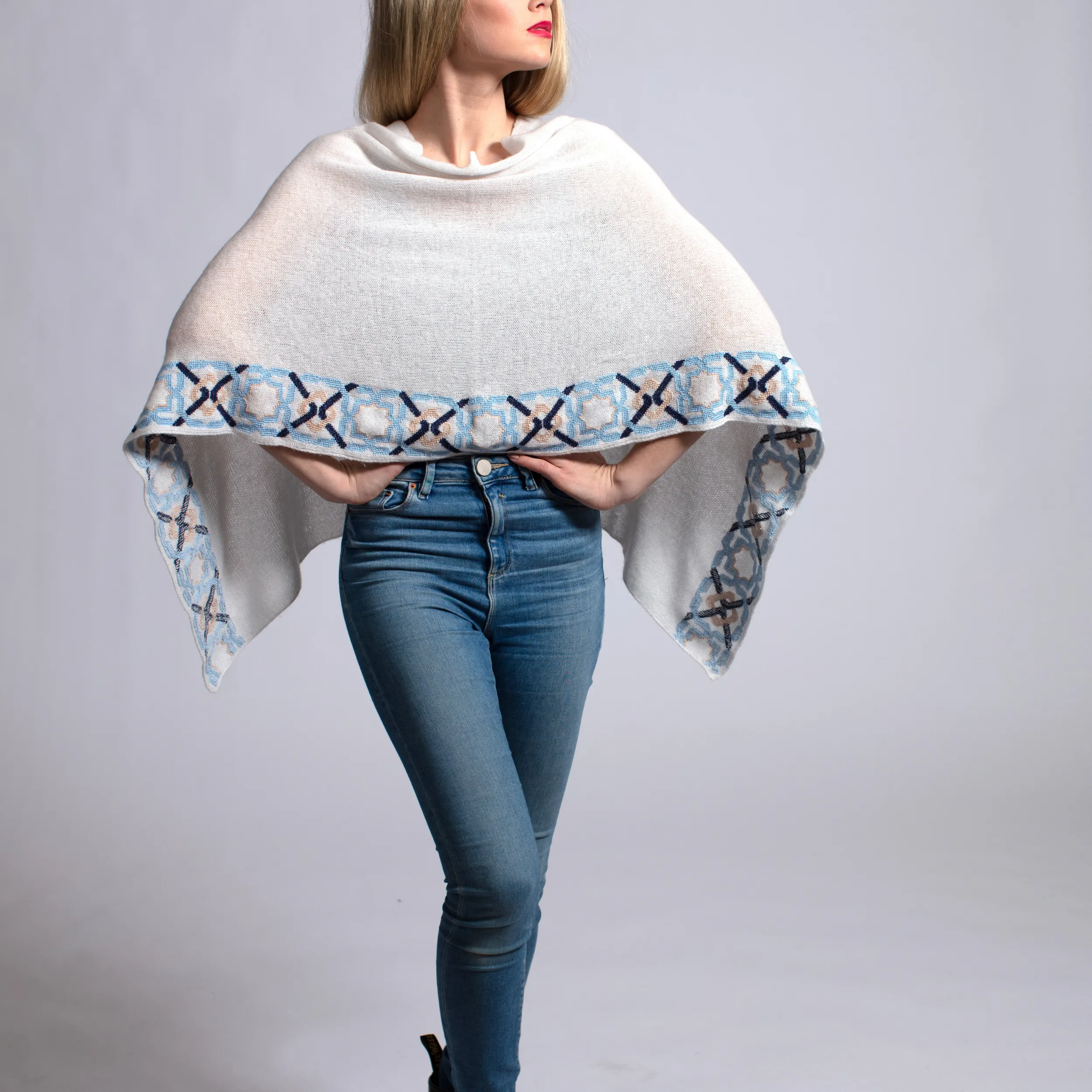 MIXED COLORS CASHMERE PONCHO