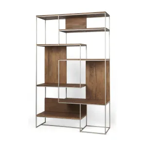 Morris 6 Tier Shelving Unit Brown Wood | Silver Metal