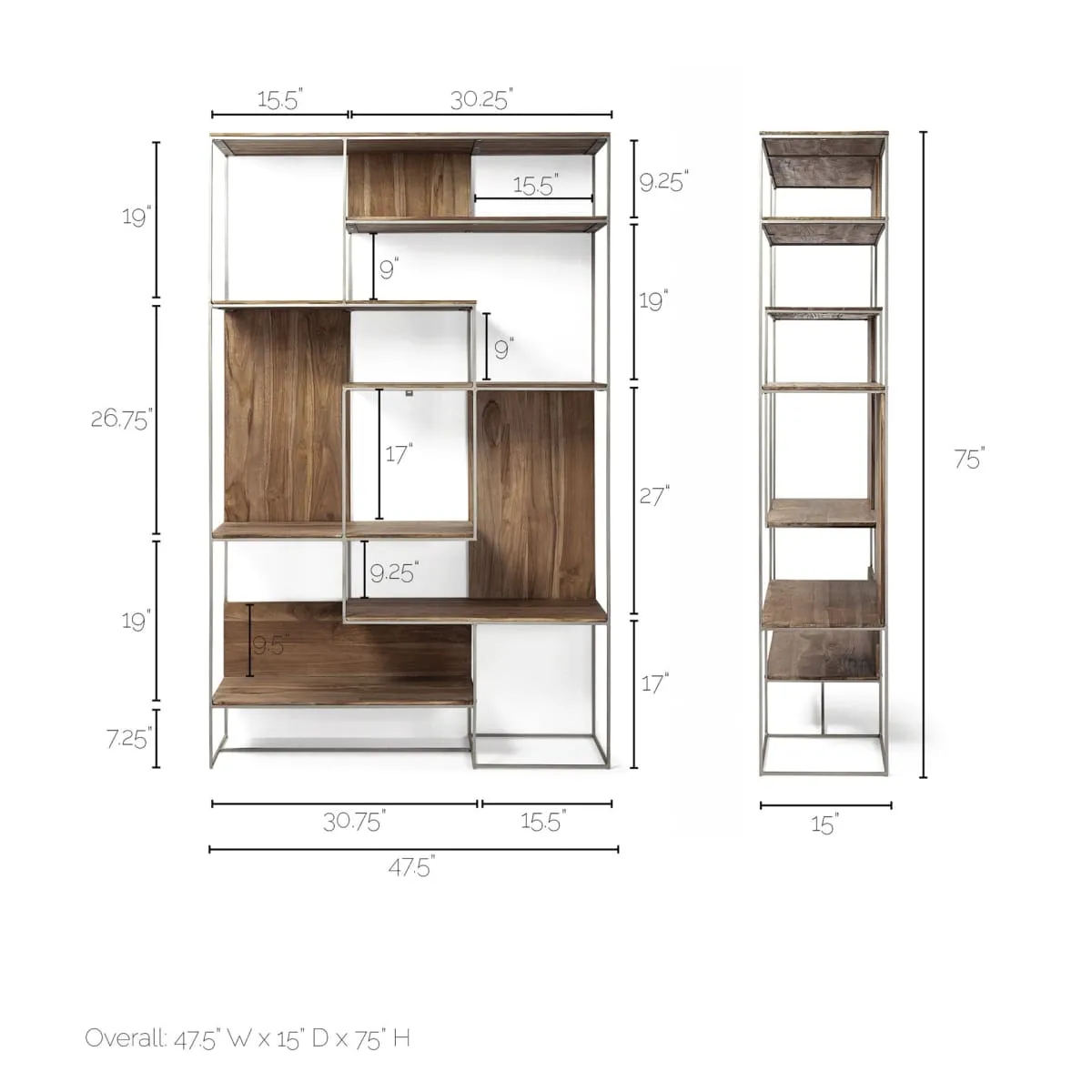 Morris 6 Tier Shelving Unit Brown Wood | Silver Metal