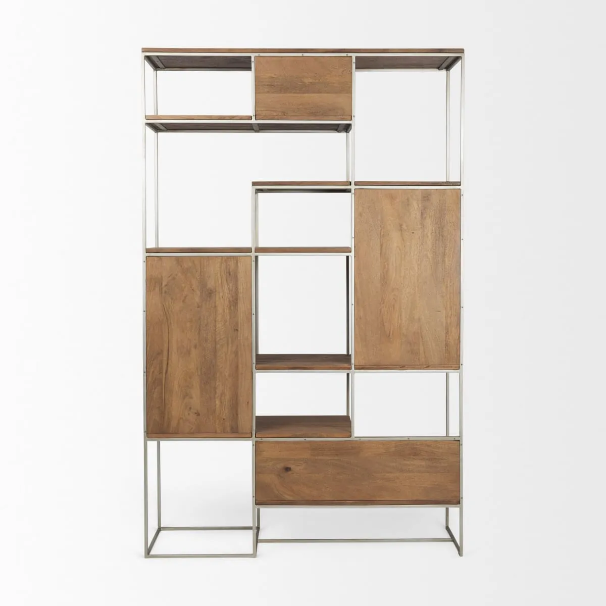 Morris 6 Tier Shelving Unit Brown Wood | Silver Metal