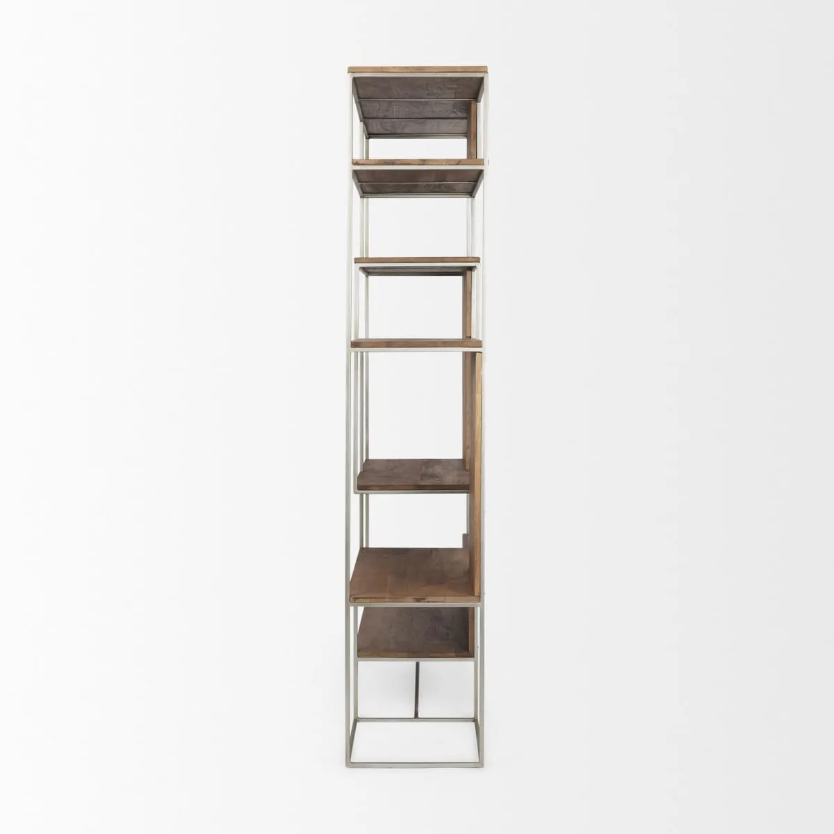 Morris 6 Tier Shelving Unit Brown Wood | Silver Metal