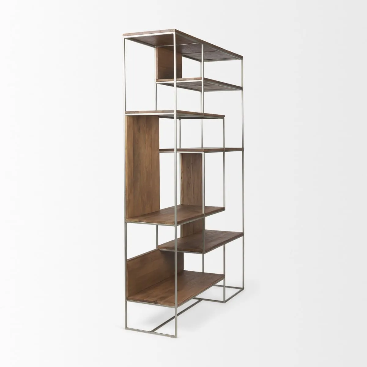 Morris 6 Tier Shelving Unit Brown Wood | Silver Metal