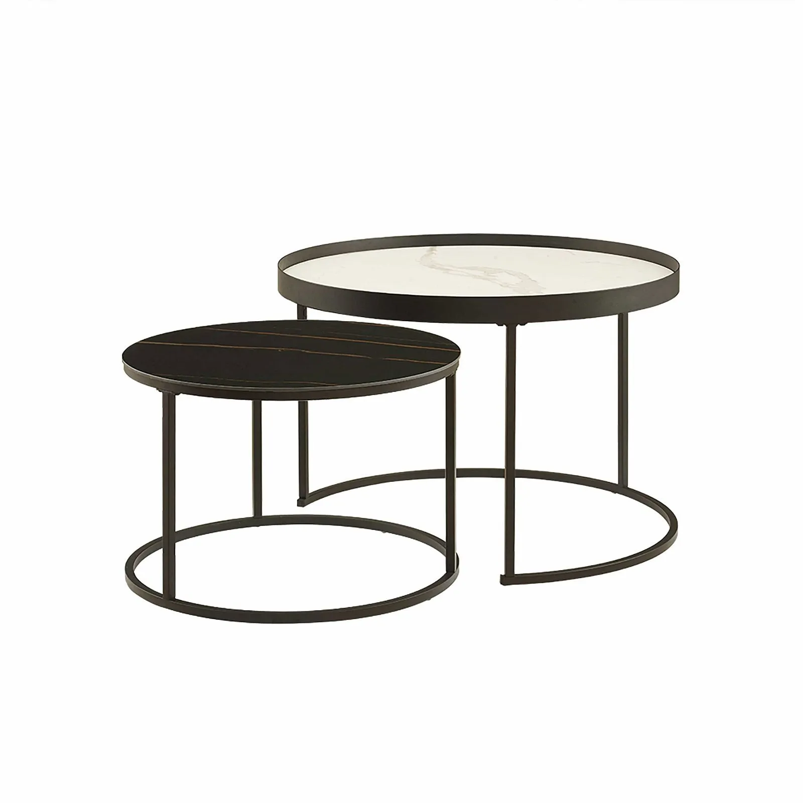 Nested Coffee Table White and Black Sintered Stone with Carbon Steel Metal Frame by Criterion