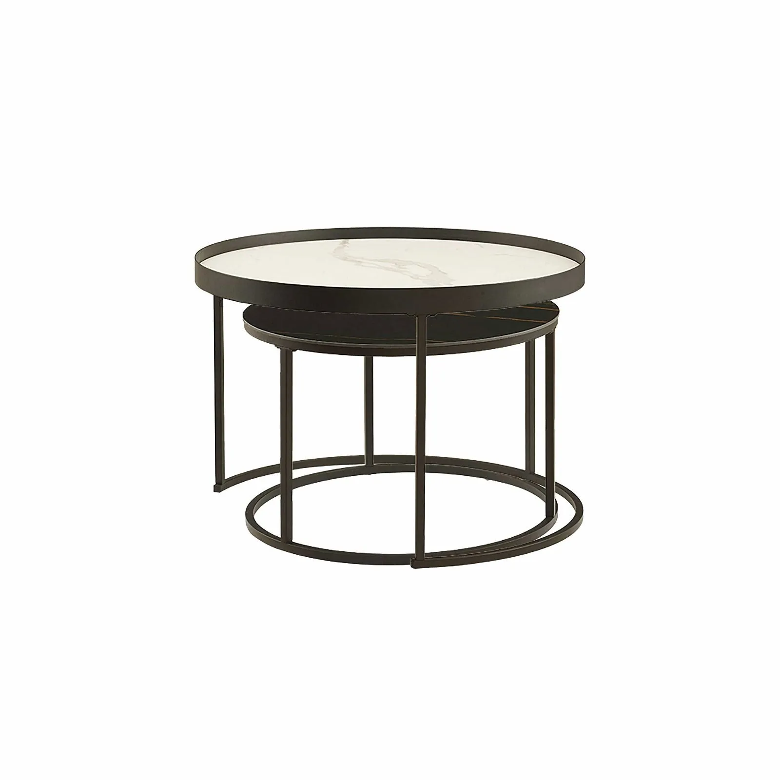 Nested Coffee Table White and Black Sintered Stone with Carbon Steel Metal Frame by Criterion