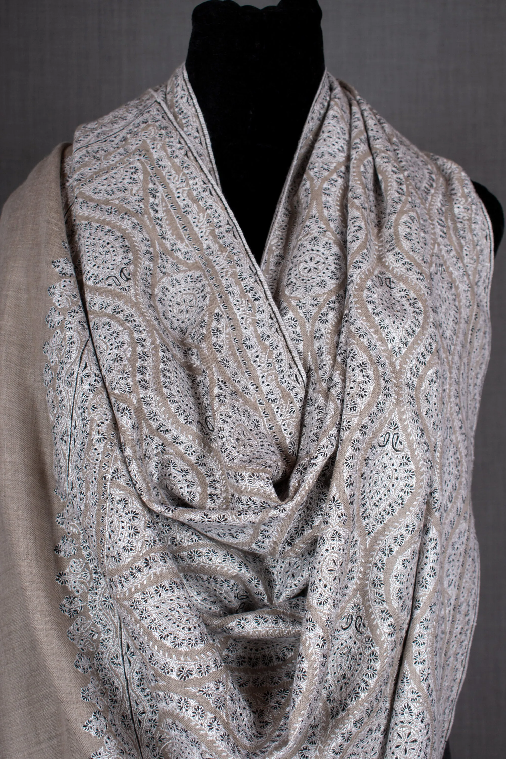 Nizalia Exquisite Pashmina Jamavar Shawl, Luxury Cashmere Wrap, Hand Embroidered, 40x80"