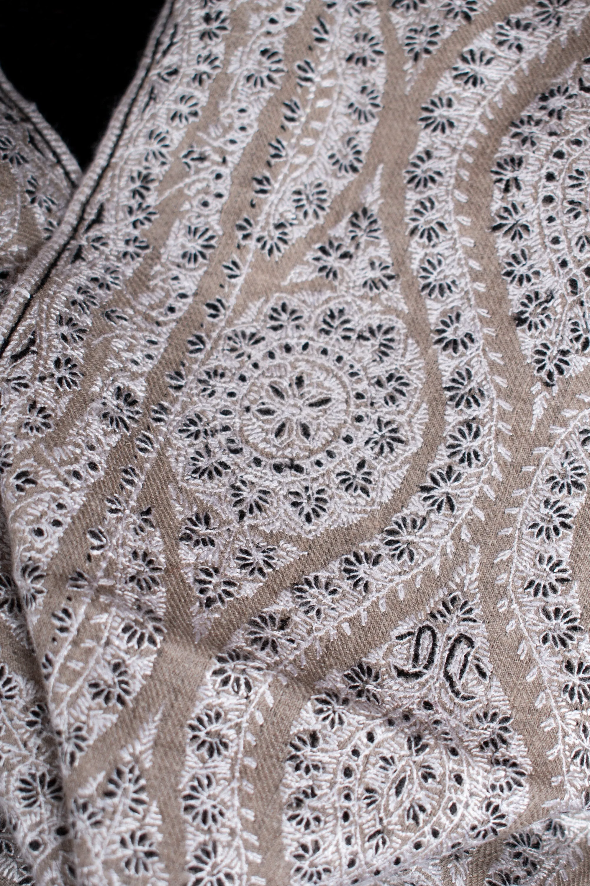 Nizalia Exquisite Pashmina Jamavar Shawl, Luxury Cashmere Wrap, Hand Embroidered, 40x80"